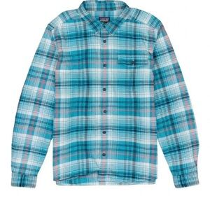Patagonia Fjord Flannel Button Down Shirt Men XXL Blue Tube Plaid Long Sleeve
